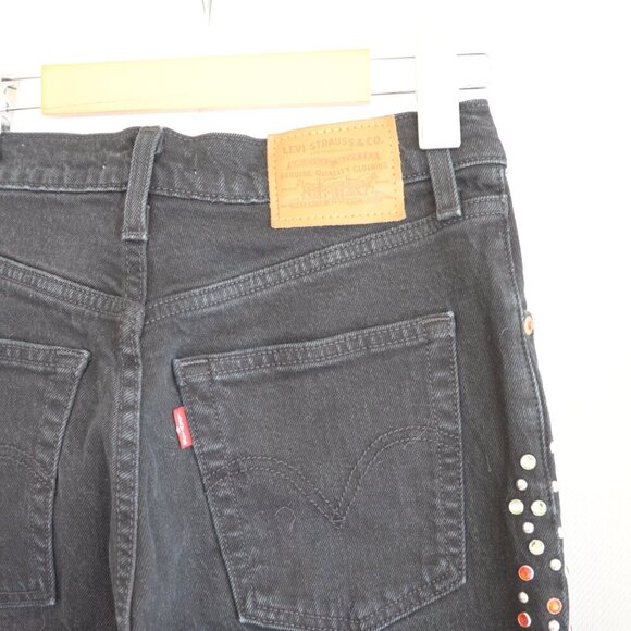 Levi's Ribcage Straight Black Limited Edition Studded Jeans Sz 26 - Picture 5 of 9
